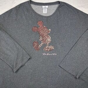 Disney Parks Walt Disney World Shirt Women 3X Gray Sequin Mickey Mouse‎ Pullover